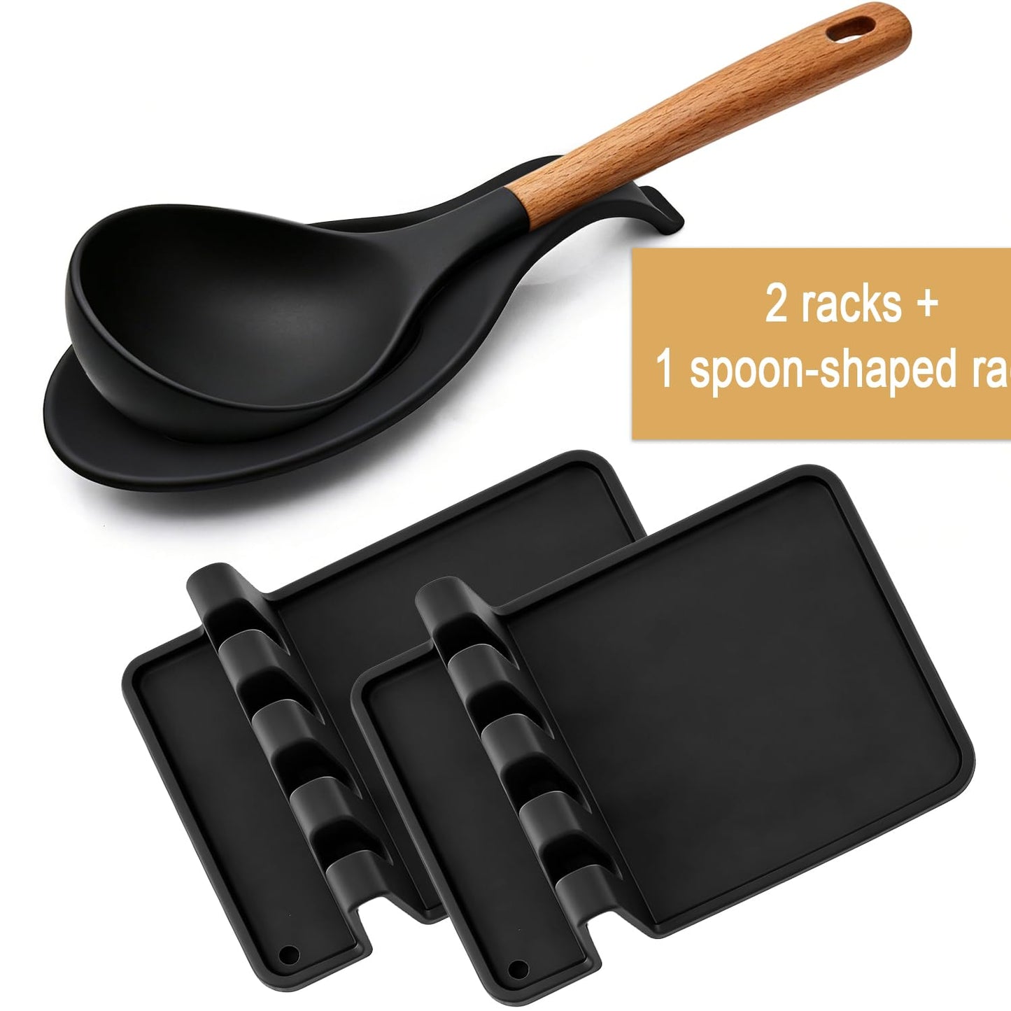 Kitchen Spoon Kitchen Gadget Holder for Ladles Rest Spoon Holder for Stove Top Black 3 Pcs (3, Black)