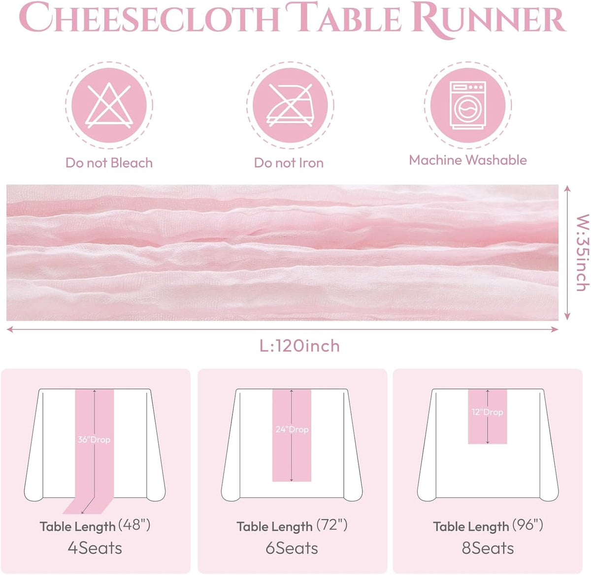 Sioloc 5 Pack Light Pink Cheesecloth Table Runner Fall Autumn Decor for Home 10ft Table Cloth for Tea Wedding Birthday Party Baby Bridal Shower Halloween Thanksgiving