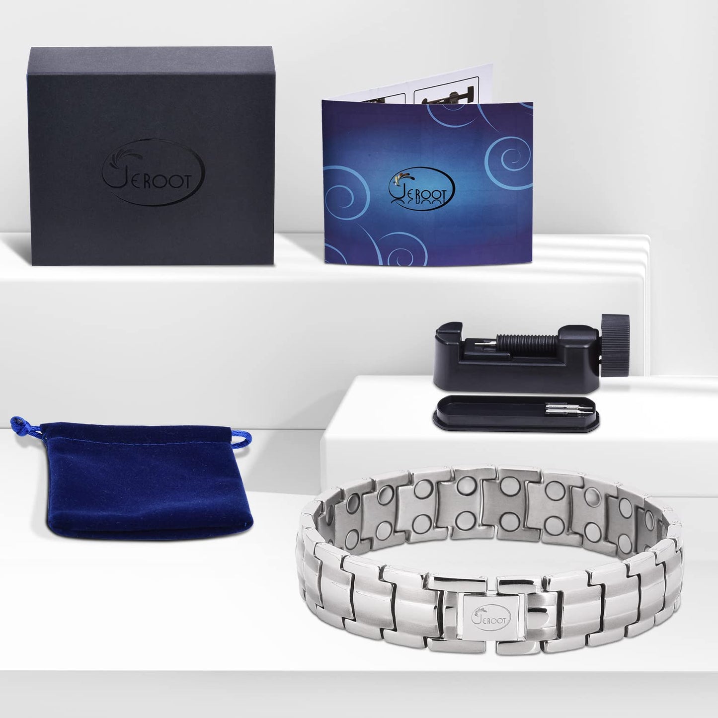 JEROOT Magnetic Bracelets for Men, Pure Titanium Bracelet (3500Gauss Per Magnet), Men's Bracelet Lymphatic Jewelry Gifts