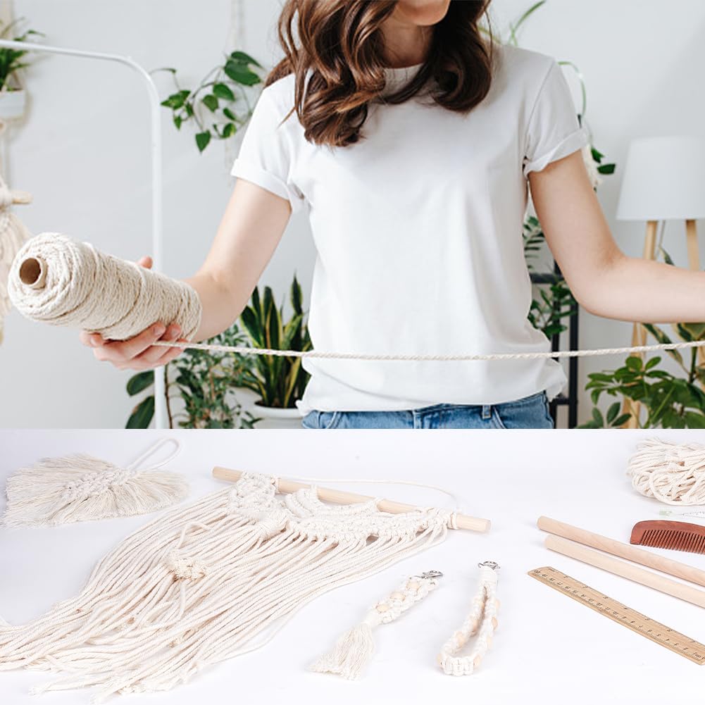 INFUNLY 8 in 1 DIY Macrame Kit All in One Macrame Kits for Adults Beginners White Macrame Wall Hanging Ornaments for Decoration Easy Macrame Keychain Kits Macrame Plant Hanger Kit with Instruction