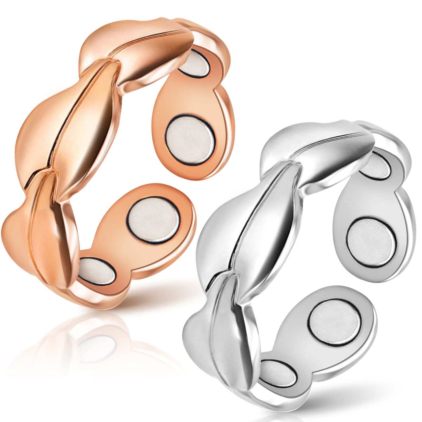 Mahnco Copper Rings for Women Magnetic Rings Finger Thumbs 3500 Gauss Strong Magnets -100% Solid Pure Copper Ring with Jewelry Gift Box (2PCS)