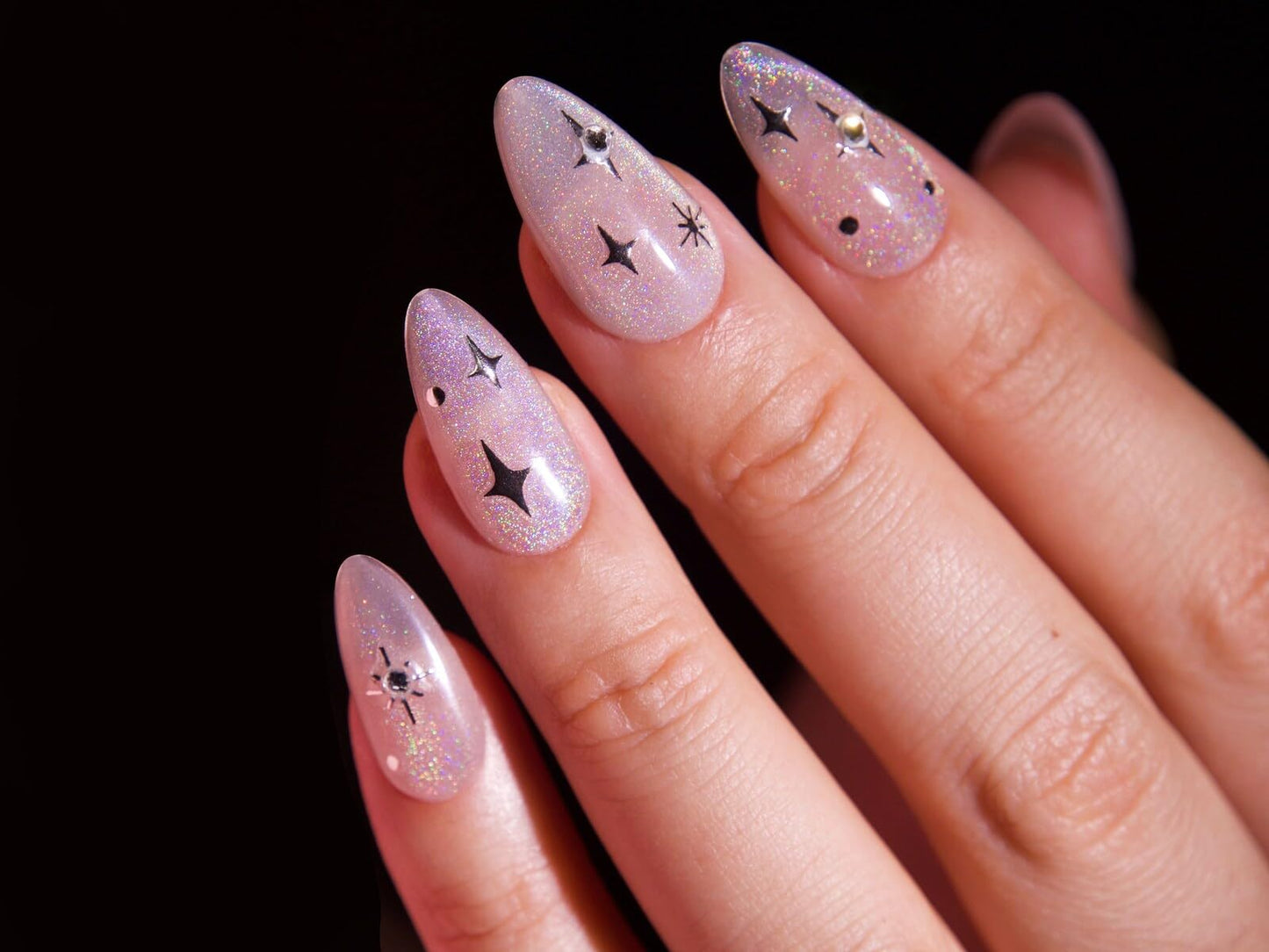 Gilding Silver Halo Crystals Stars Nail Stickers/Twinkle, Winkle, Little Star Peel Off Sticker/Rhinestone Decals 4-Pointed Star Nails (2 Sheets)