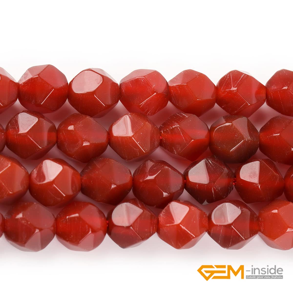 GEM-Inside 8mm Faceted Natural Red Agate Stone Beads for Cambay Jewelry Making Full 15" Strand Power Energy Healing Chakra Stone Beads
