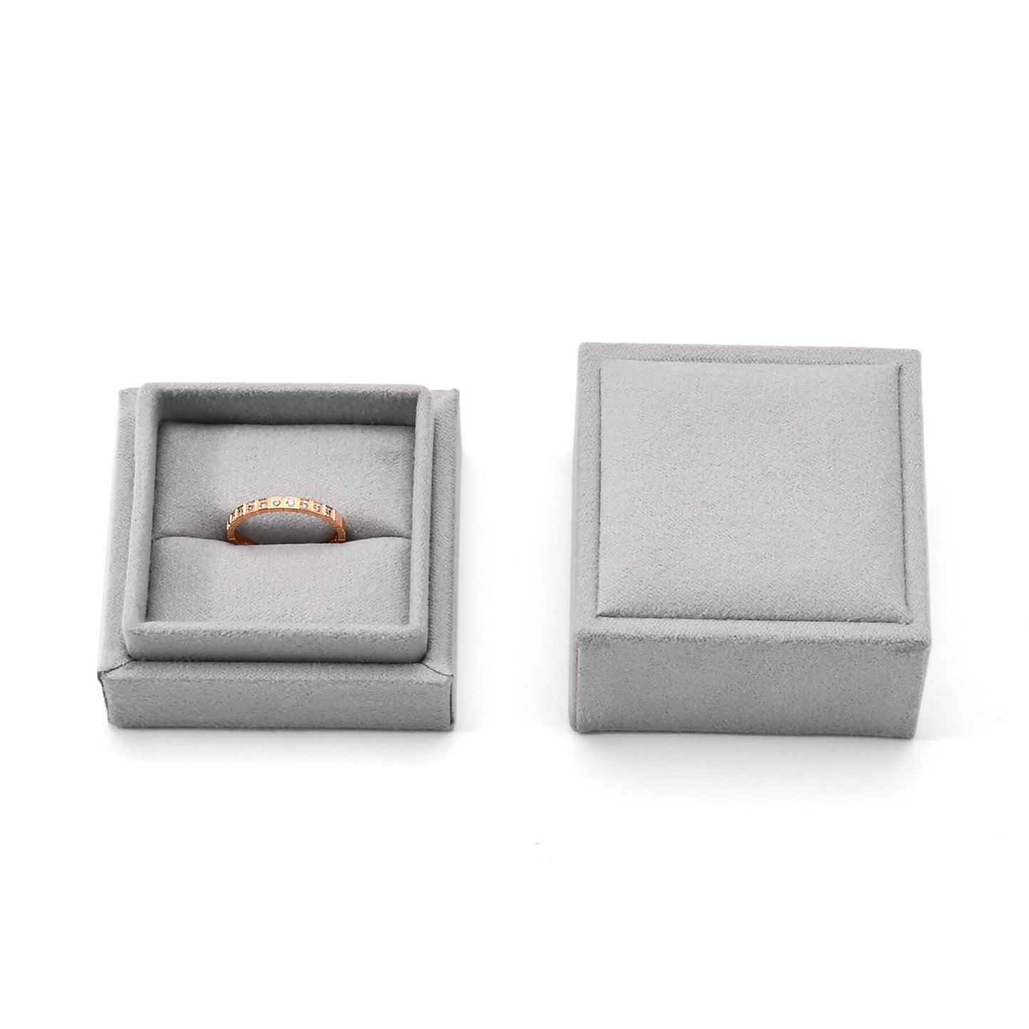 Papten Velvet Ring Gift Box with Outer Packaging Box, Included Blank Greeting Card, Perfect for Wedding Proposal Engagement (Grey)