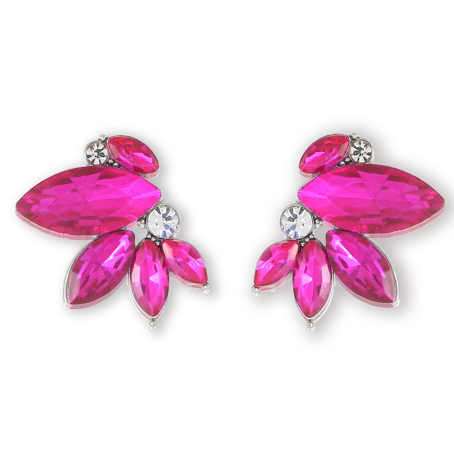 Hot Pink Earring for Women Sparkly Rhinestone Drop Earrings for Wedding Faux Crystal Earring Studs Silver-Tone