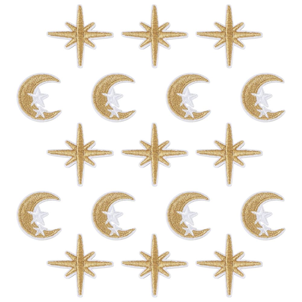 Beadthoven 40pcs Moon Star Embroidery Iron On Patch Mixed Celestial Sew On Patch Embroidered Badge Applique Patch Embellishment for Clothes Bags Jeans Hat Shoes Sewing Accessory DIY Craft