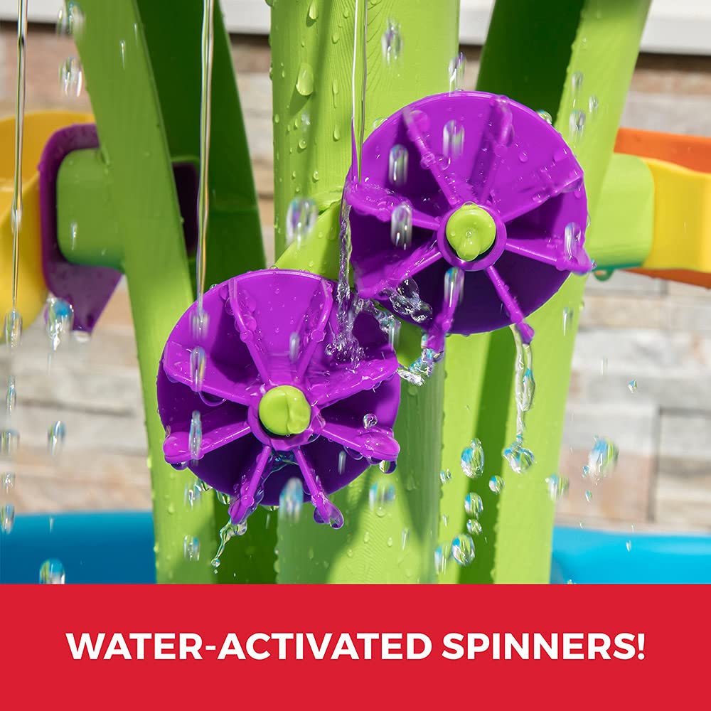 Step2 Summer Showers Splash Tower Water Table for Kids, Outdoor Kids Water Sensory Table, Ages 1.5+ Years Old, 8 Piece Water Toy Accessories, Blue & Green
