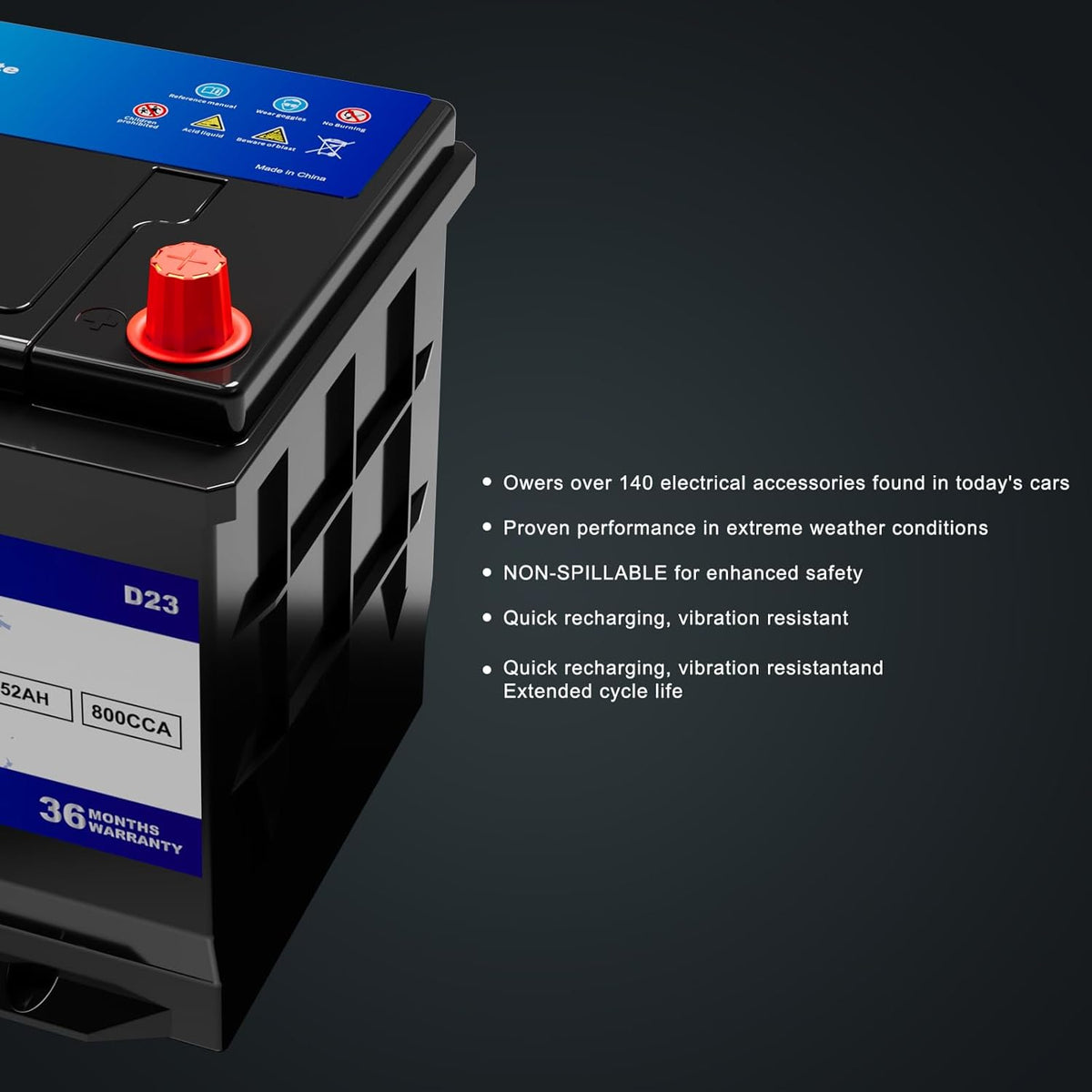 XINGCELL Kim Kirin12.8V 52Ah LiFePO4 Car Battery Group 35/D23 – Lithium Iron Phosphate Deep Cycle Battery with 800CCA High Cranking Power for Start-Stop Cars RV Marine Solar