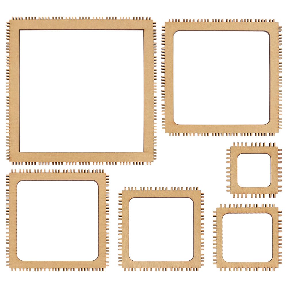 BENECREAT 6 Sizes Poplar Wood Weaving Loom Kit, Square DIY Weaving Loom DIY Weaving Art Tapestry Loom for Hanging Decor Woven Tapestry Knitted Crafts Making, 4.5mm Thick