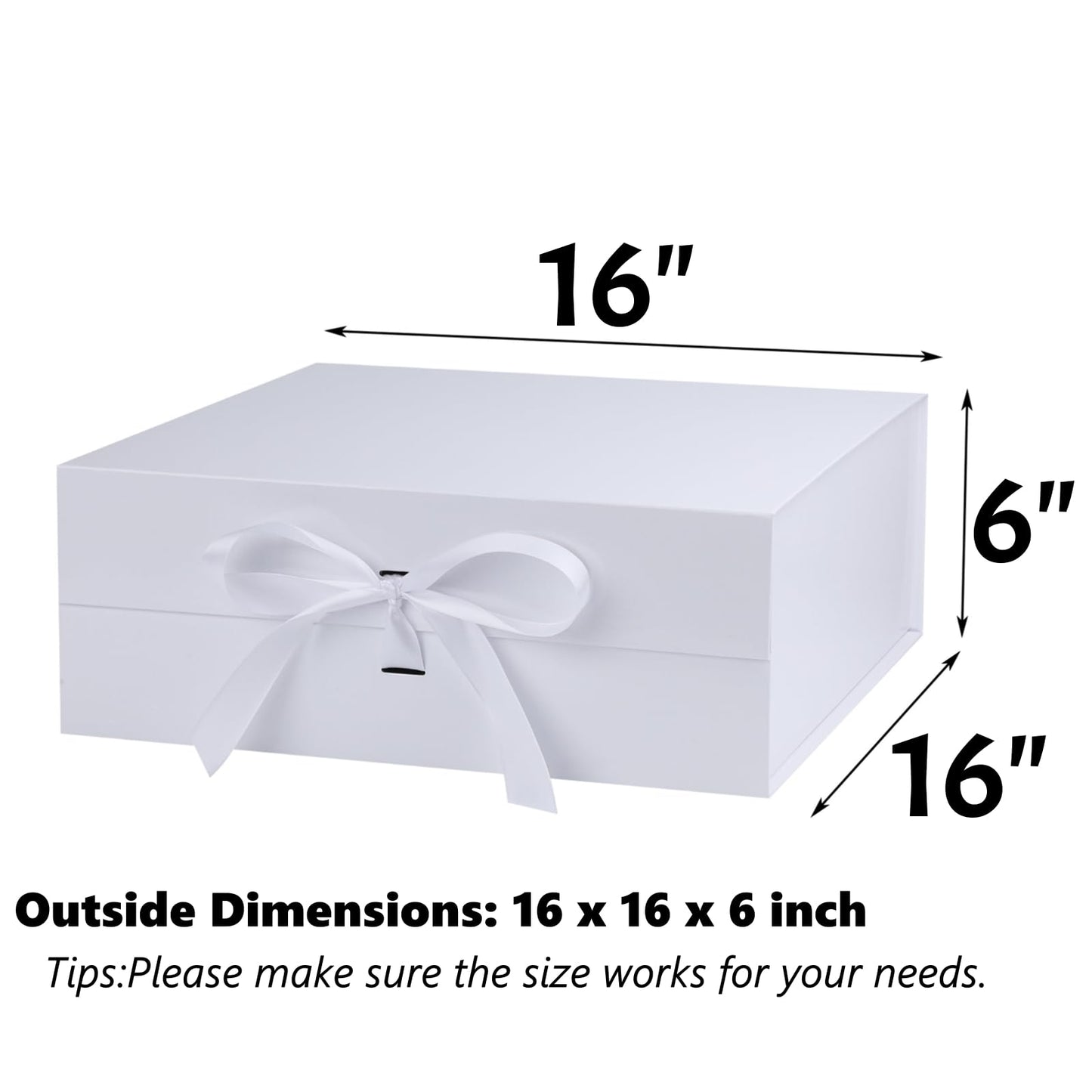 OEMVALATY White Gift Box,16x16x6 Inches Gift Boxes with Lids for Presents with Magnetic Closure and Ribbon for Wedding,Storage,Birthday