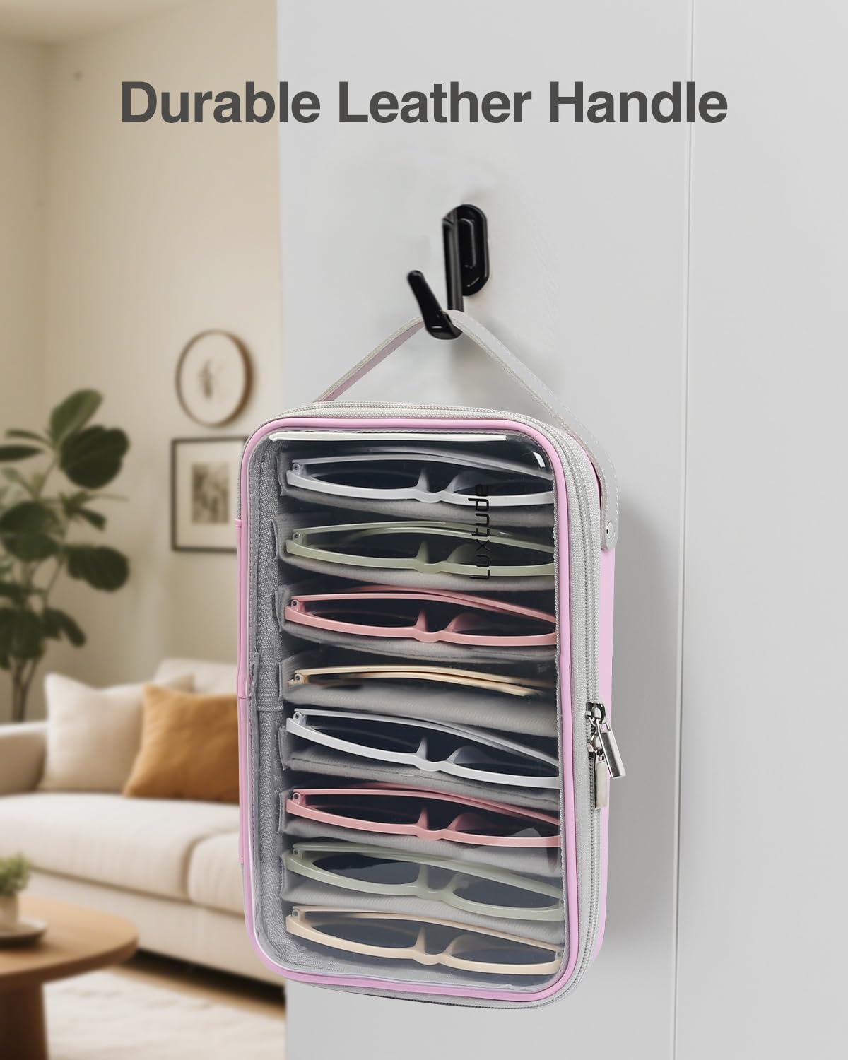 Luxtude Travel Sunglasses Organizer Case for Women Men, Glasses Case Multiple Pairs with Adjustable Slots, Hard Shell Sunglass Storage Cases, Clear Eyeglass Organizer for Multiple Glasses