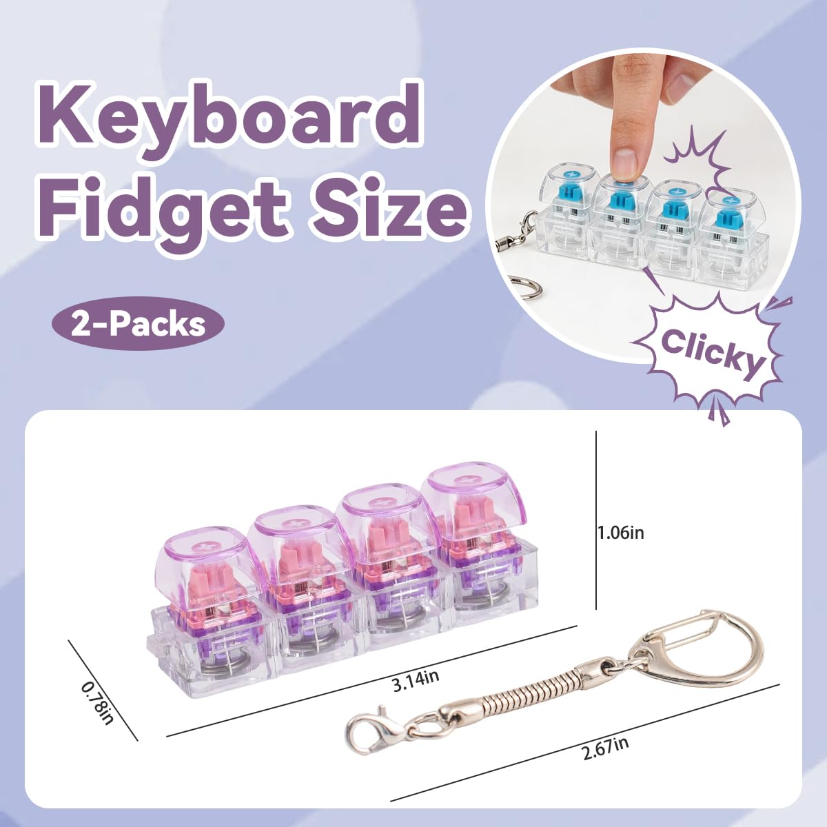 2Pcs Light Up Keyboard Fidget Toy for Adult, Creamy & Clicky Keyboard Fidget Clicker Keychain, Purple Stress Relief Fidget Keyboard for Anxiety Decompression(Purple)