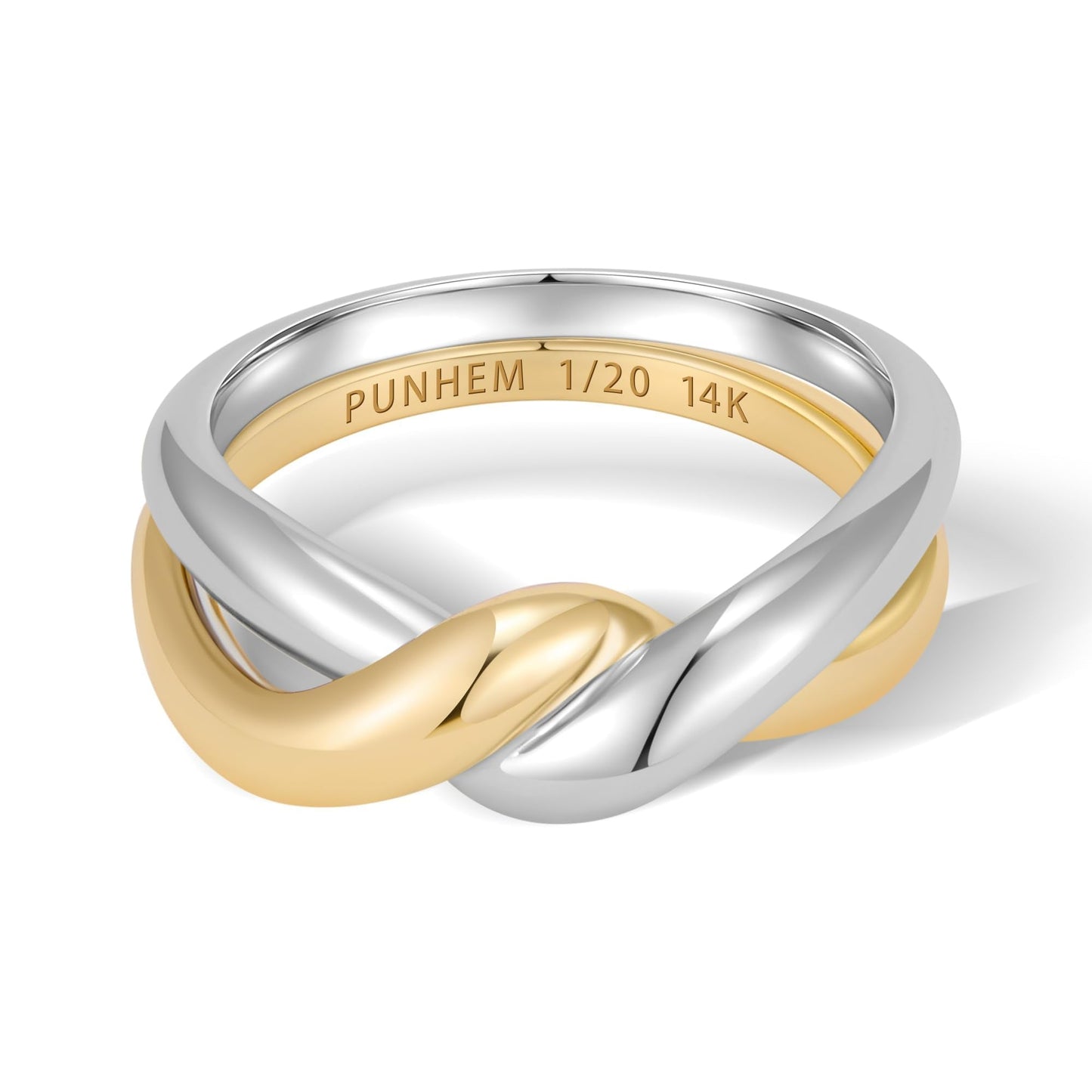 Punhem Chunky Gold Statement Rings for Women 14K Gold Silver Tone Non Tarnish Cute Puffy Dome Croissant Thumb Band High Polished Smooth Comfort Fit Size 5-10