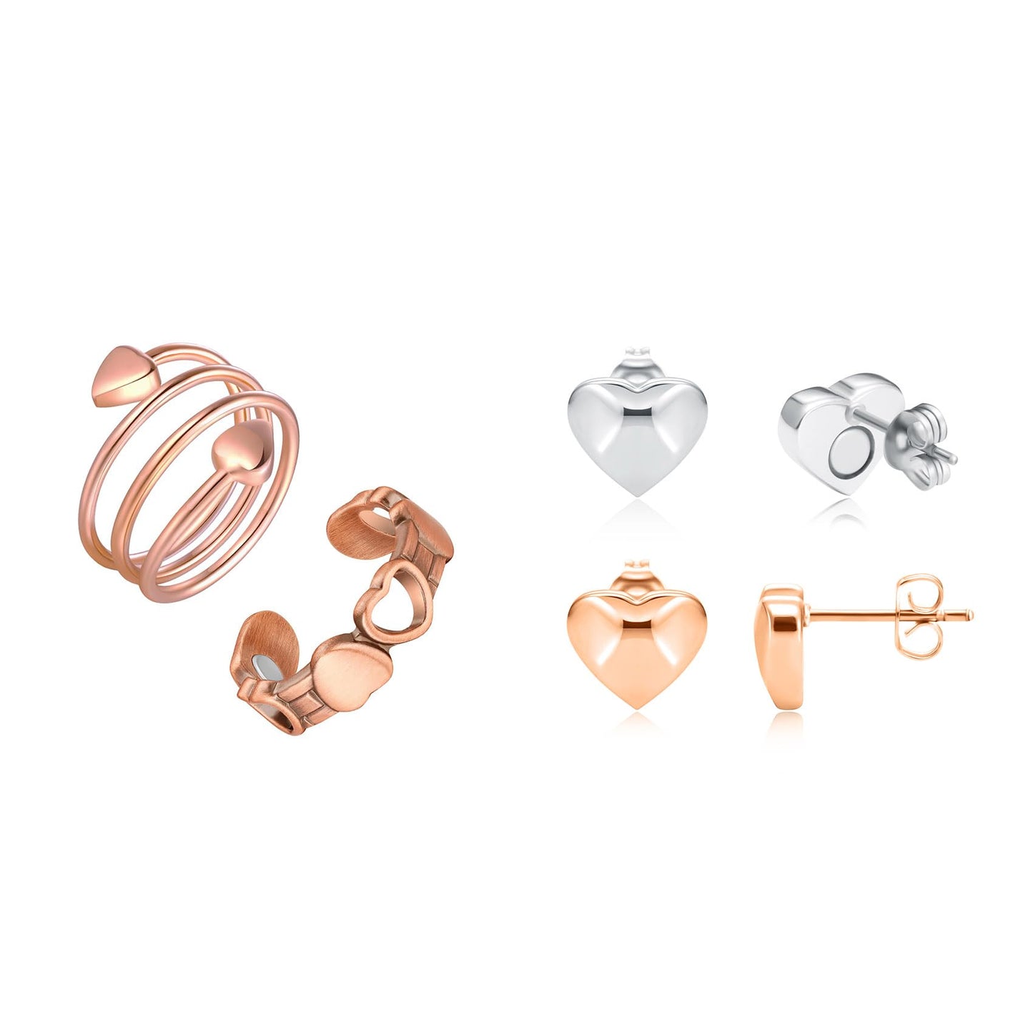 Feraco Magnetic Earrings & Rings for Women, Stud Earrings, Ear Curex with Strong Germanium Magnet, Dainty Heart Shape
