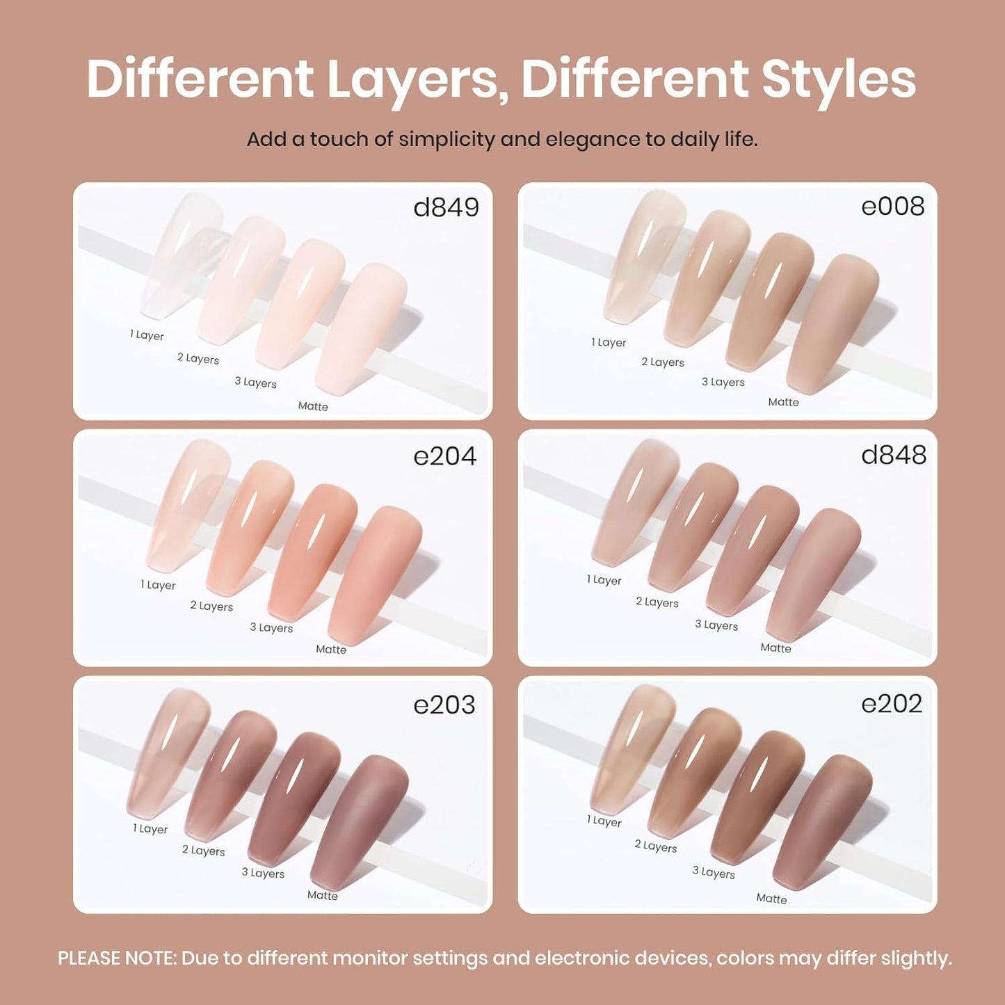 Beetles Nude Gel Nail Polish Set - 6 Colors Neutral Nude Jelly Gel Nail Polish Kit Sheer Transparent Effect Soak Off UV DIY Dusky Mocha French Nail Art Manicure Gifts for Women