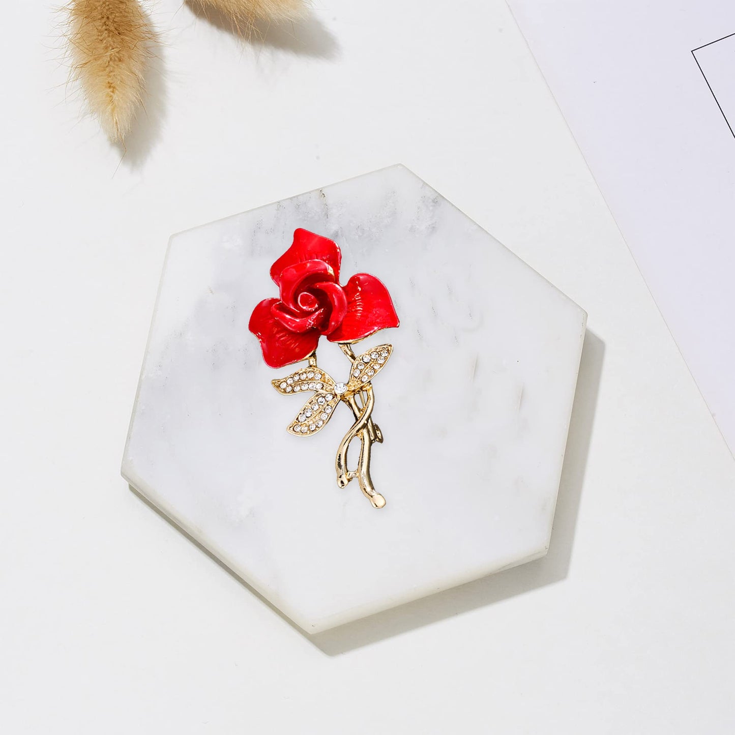 Seakuur Floral Elegant Red Rose Shape Brooch Pin for Women Mothers Day Accessory (D)