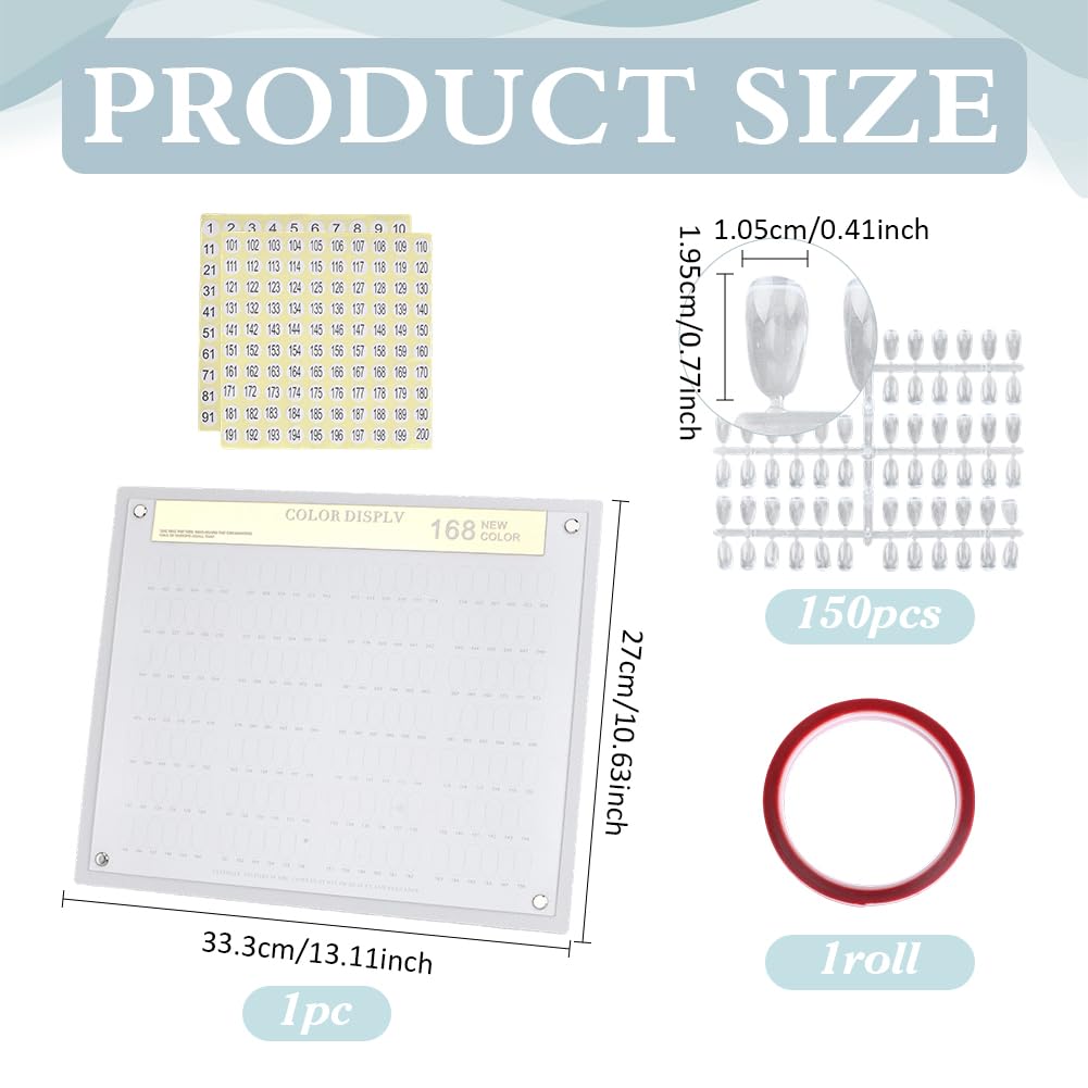 CRAFTYMELODY Nail Color Display Board Set Rectangle Acrylic Fingernail Art Display Board Set Showing Shelf Including Clear Nail Tips Adhesive Stickers for Nail Tech Training Salon Home Studio