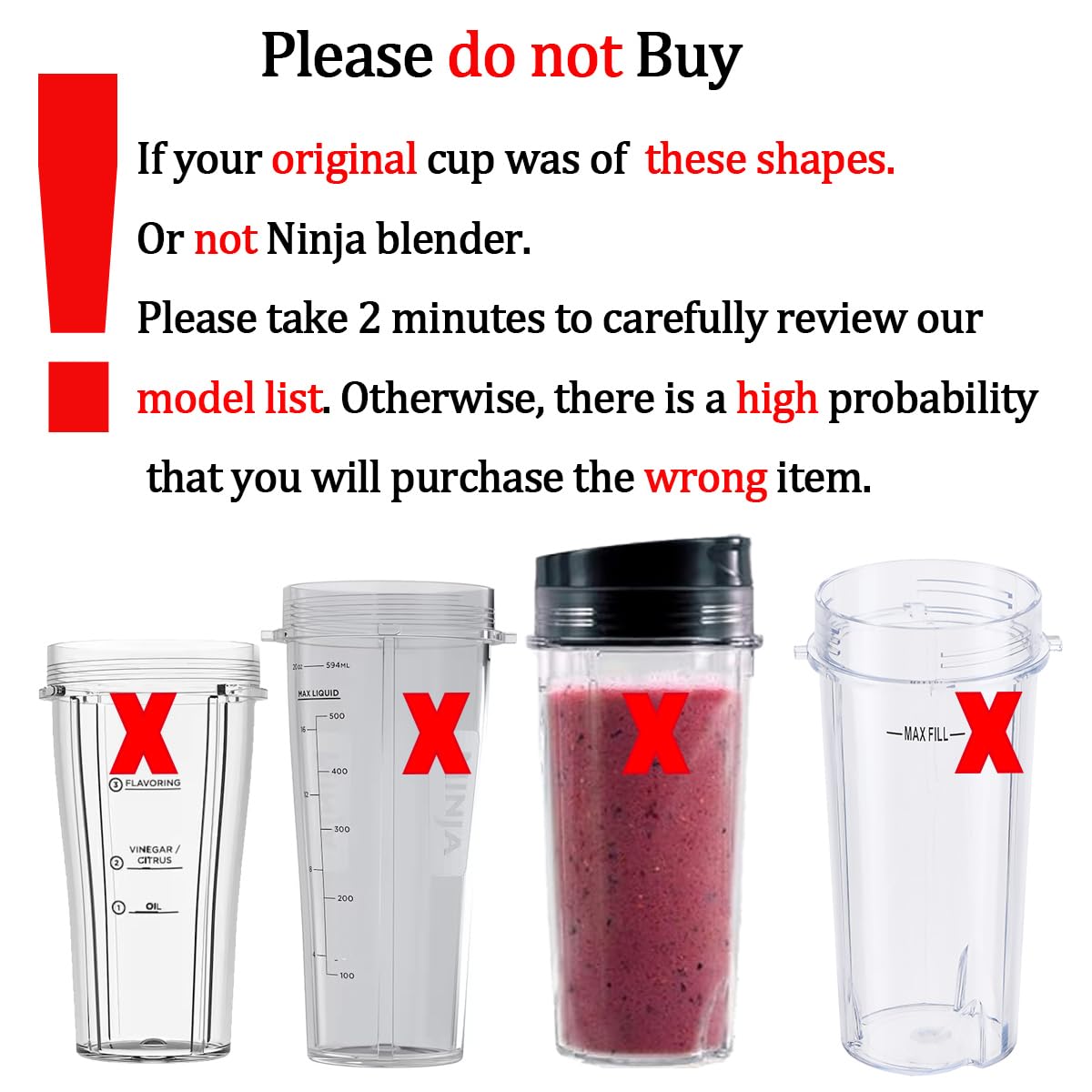 Replacement 24oz Blender Cup with Sip & Seal Lid For Nutri Ninja BL450 BL456 BL480 BL482 BL640 BL642 BL682 BN401 BN751 BN801 Foodi SS101 SS151 SS351 SS401 Ninja Blender Auto IQ Blade, 2-Pack …