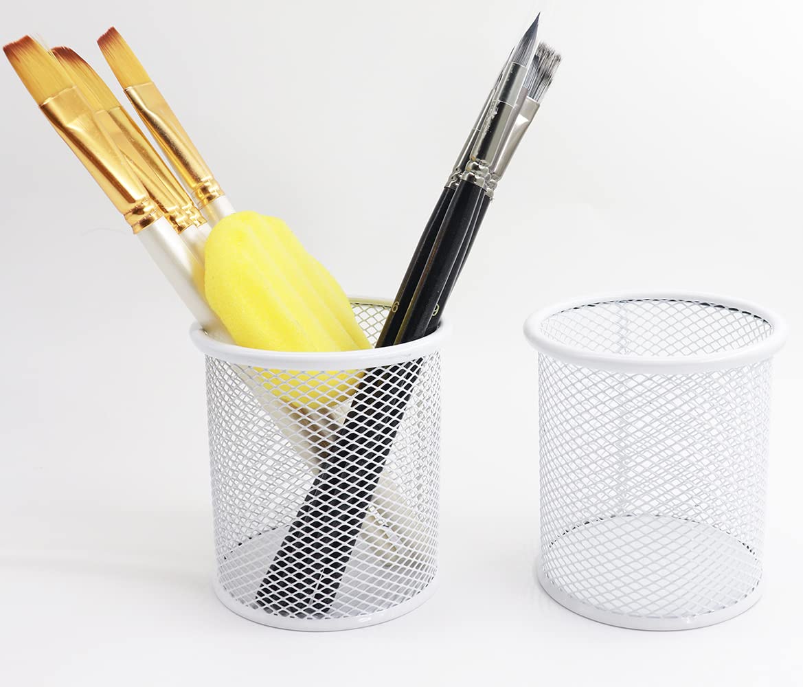 SNOW COOLER Pen Holder Mesh Pencil Holder Metal Pen Holder Cup Pencil Cup Holder for Desk Office Pen Organizer White, 4 Pack