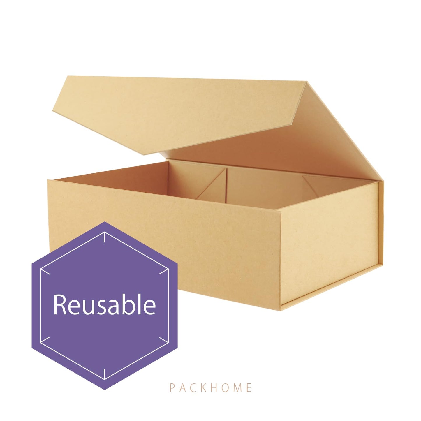 PACKHOME 6 Large Gift Boxes with Lids 13.5x9x4.1 Inches, Sturdy Collapsible Gift Boxes with Magnetic Closure (Kraft)