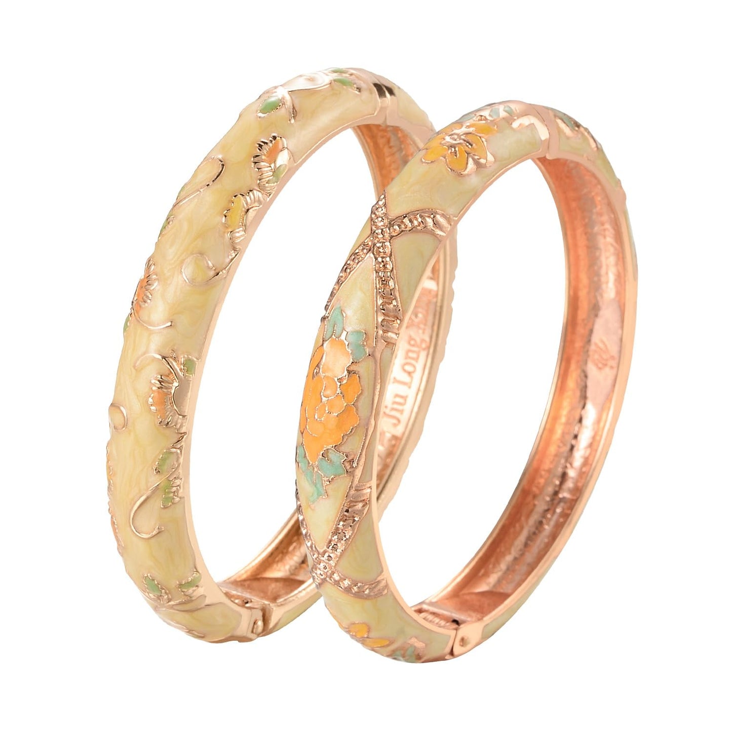 UJOY Classic Cloisonne Bracelets Enamel Jewelry Plated Bamboo Flower Cuff Metal Bangle for Women Gift Box 55A108-55A128 Yellow