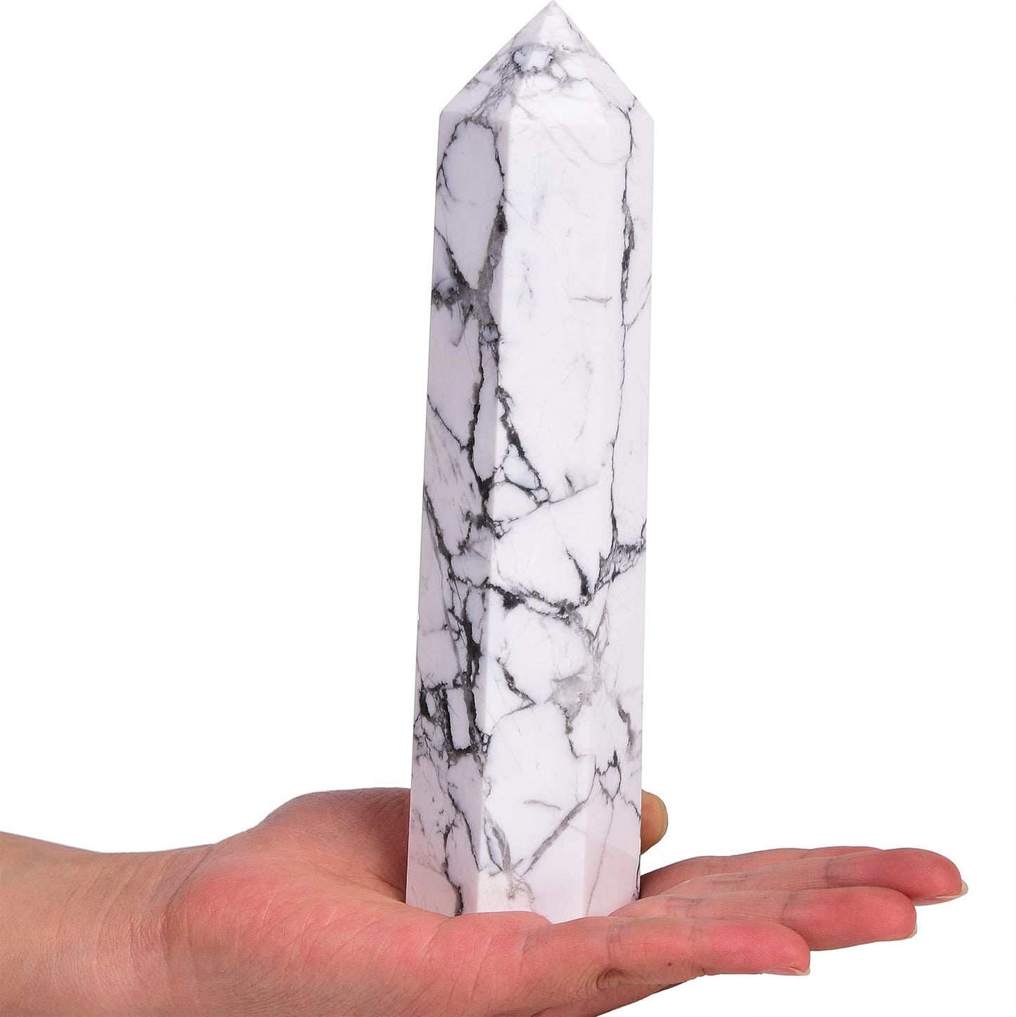 AMOYSTONE White Howlite Stone Tower Large Healing Crystal Obelisk Wand Crystal Decor Spiritual Gifts 1.1-1.7 LBS