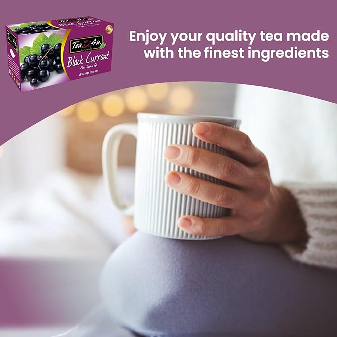 Tea4U Flavored Black Ceylon TeaBags (Black Currant) - Ideal Quality from Sri Lanka's Finest Leaves and Expertly Blended - 25 Count