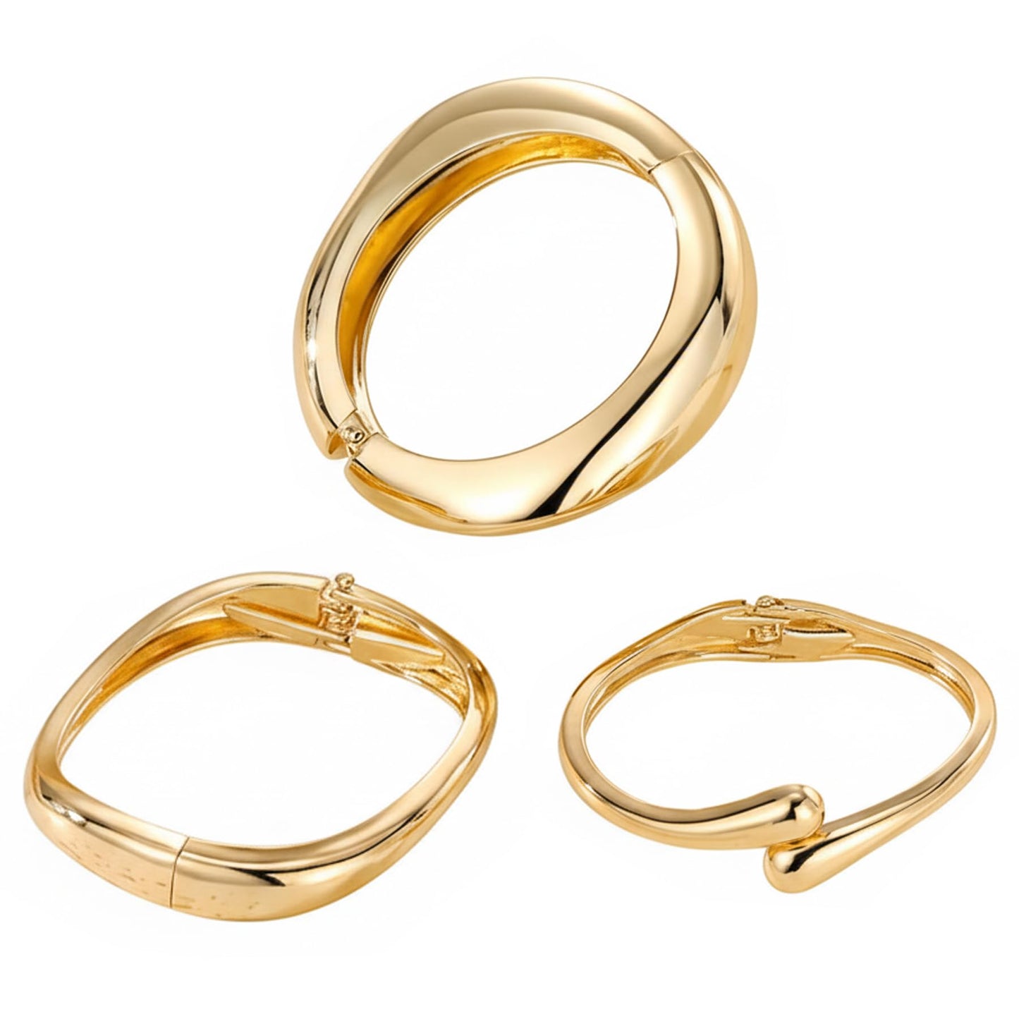 KornaDoz 3-Pack 14K Gold Plated Chunky Bracelet Set - Stackable Cuff Bangles, Trendy Statement Jewelry for Women