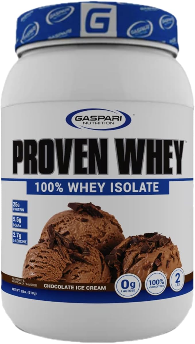Gaspari Nutrition Proven Whey, 100% Hydrolyzed Whey Isolate, High Protein, Lactose Free, Low Carbohydrate and Low Sugar (Chocolate Ice Cream, 2 Pound (Pack of 1)