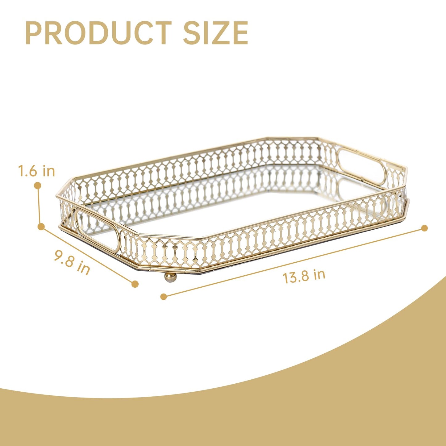 Bar Cart Tray, Decorative Mirrored Tray with Handles, Large Capacity Organizer, Gold