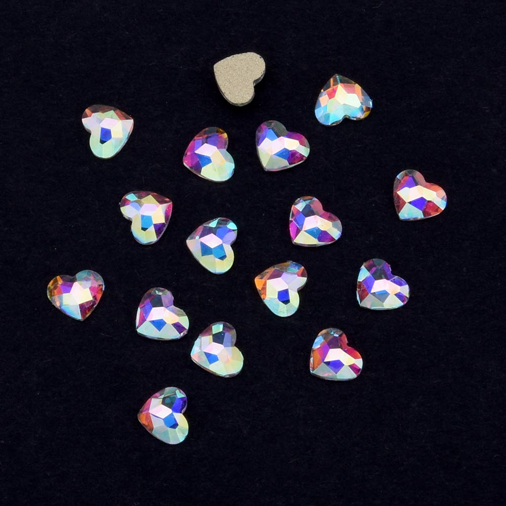 Tisslan 100pcs 2 Size Mix Heart Nail Decoration Crystals Ab Diamond Rhinestones Flatback Charms Supplies