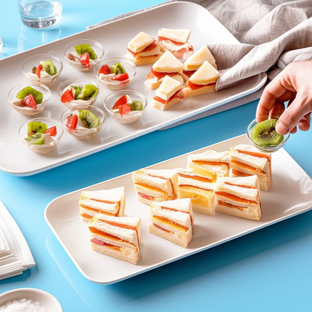 DELLING Large Serving Platter Set of 3, 16/14/12 Inch Porcelain Serving Trays for Party - White Ceramic Rectangular Platters for Entertaining, Appetizer Fruit Tray for Mother's Day Shower Dinner