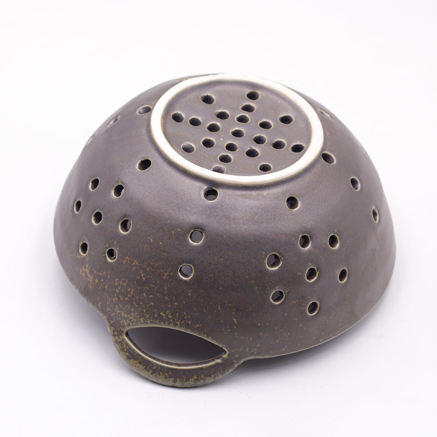 Amitofo 8" Ceramic Berry Colander with Handles, Reactive Glaze Fruit Washing Bowl, Rustic Stoneware Pasta Strainer for Kitchen (Charcoal Grey)
