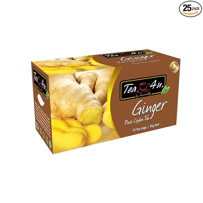 Tea4U Flavored Black Ceylon TeaBags (Ginger) - Ideal Quality from Sri Lanka's Finest Leaves and Expertly Blended - 25 Count