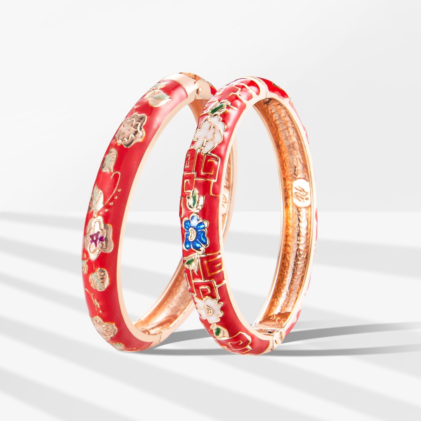 UJOY Bangles Bracelets Gorgeous Enameled Flower Cloisonne Plated Indian Jewelry Sets Box for Womens Gift 55A87-55A114 red