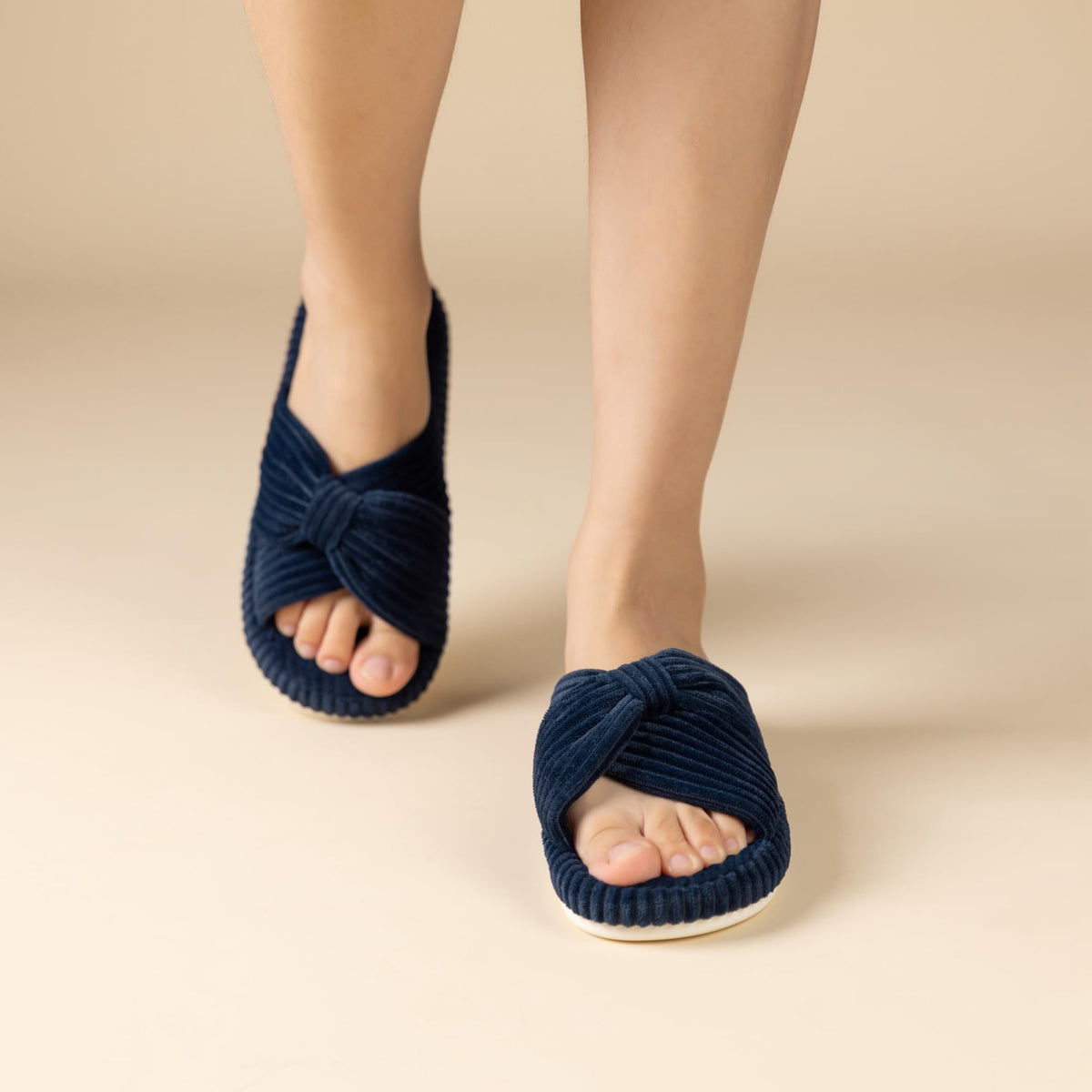 Slippers for Women Memory Foam House Bedroom Corduroy Bow Crossbands Slipper Shoes Comfy Trendy Gift Slippers Navy Blue Size 7 8 6.5