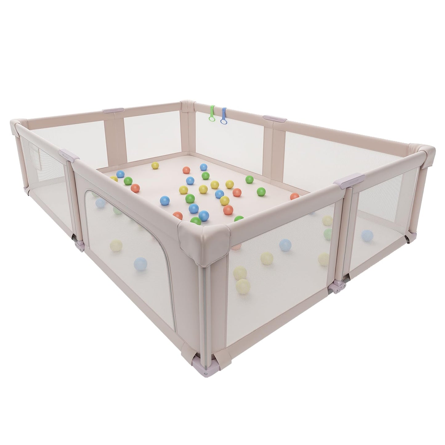 Foldable Playpen with Mat for Babies and Toddlers, 73" x 61" Baby Play Pen for Indoor & Outdoor, Playard with Soft Breathable Mesh, Pull-Link and Ocean Balls, Pink