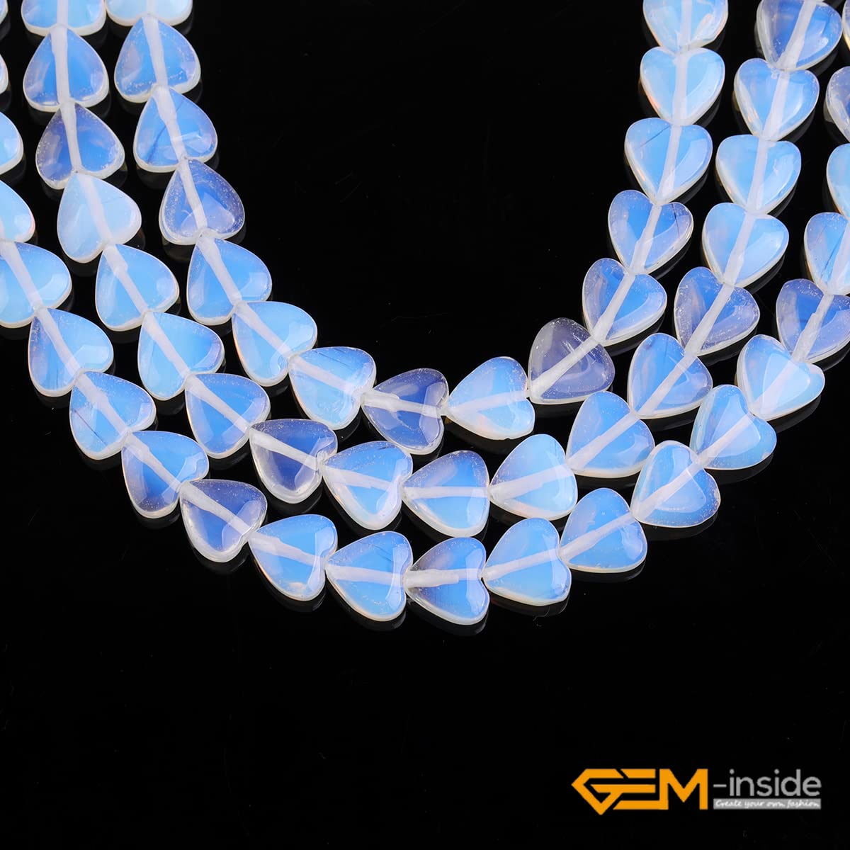 GEM-Inside 10mm Heart Charms White Cream Opalite Beads for Jewelry Making Full 15" Strand Power Energy Healing Chakra Stone Beads