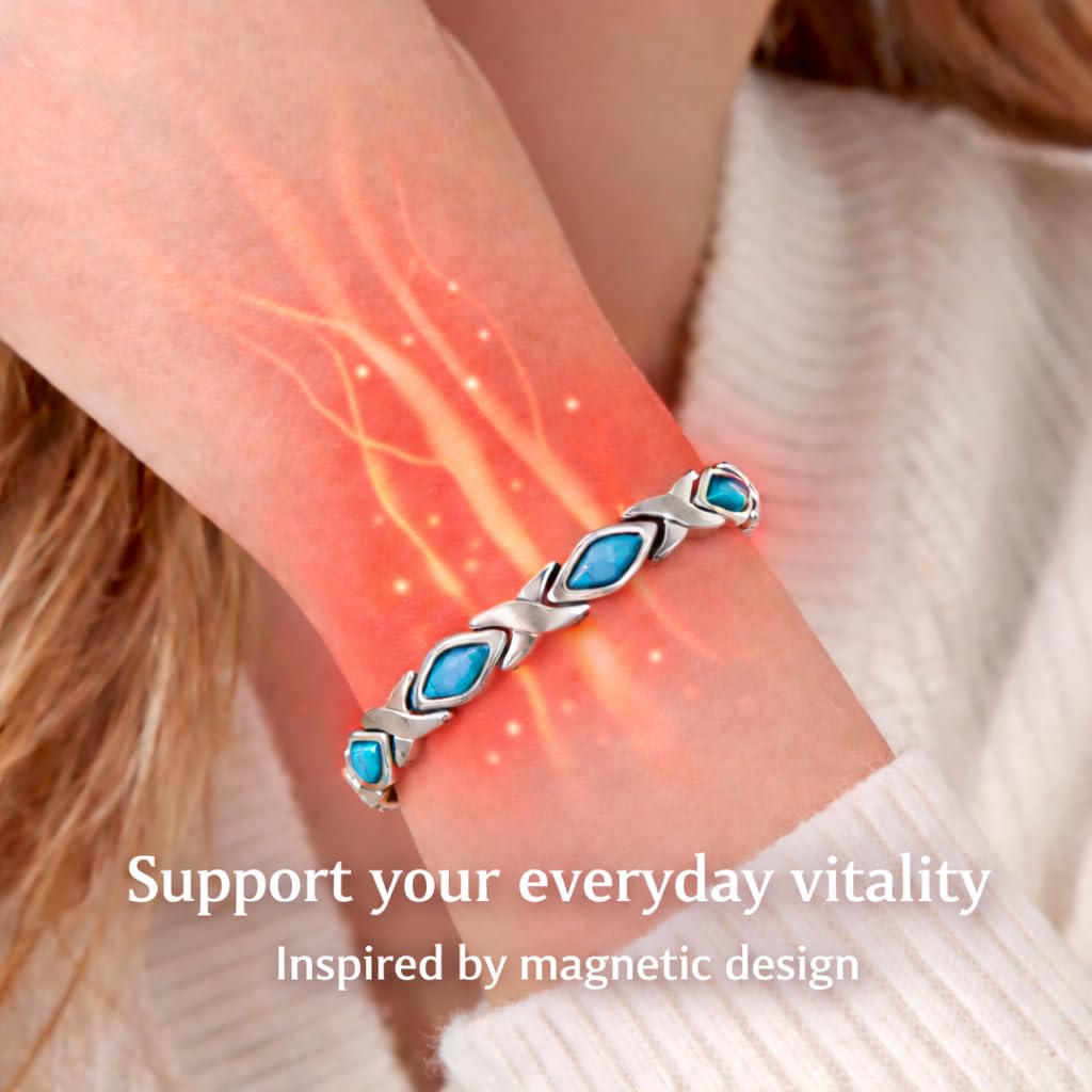38 Elegant Stainless Steel Blue zircon Magnetic Bracelet for Women Magnetic Functions with Free Link Removal Tool Mother's gift (Silver Hug With Bule Ziron)