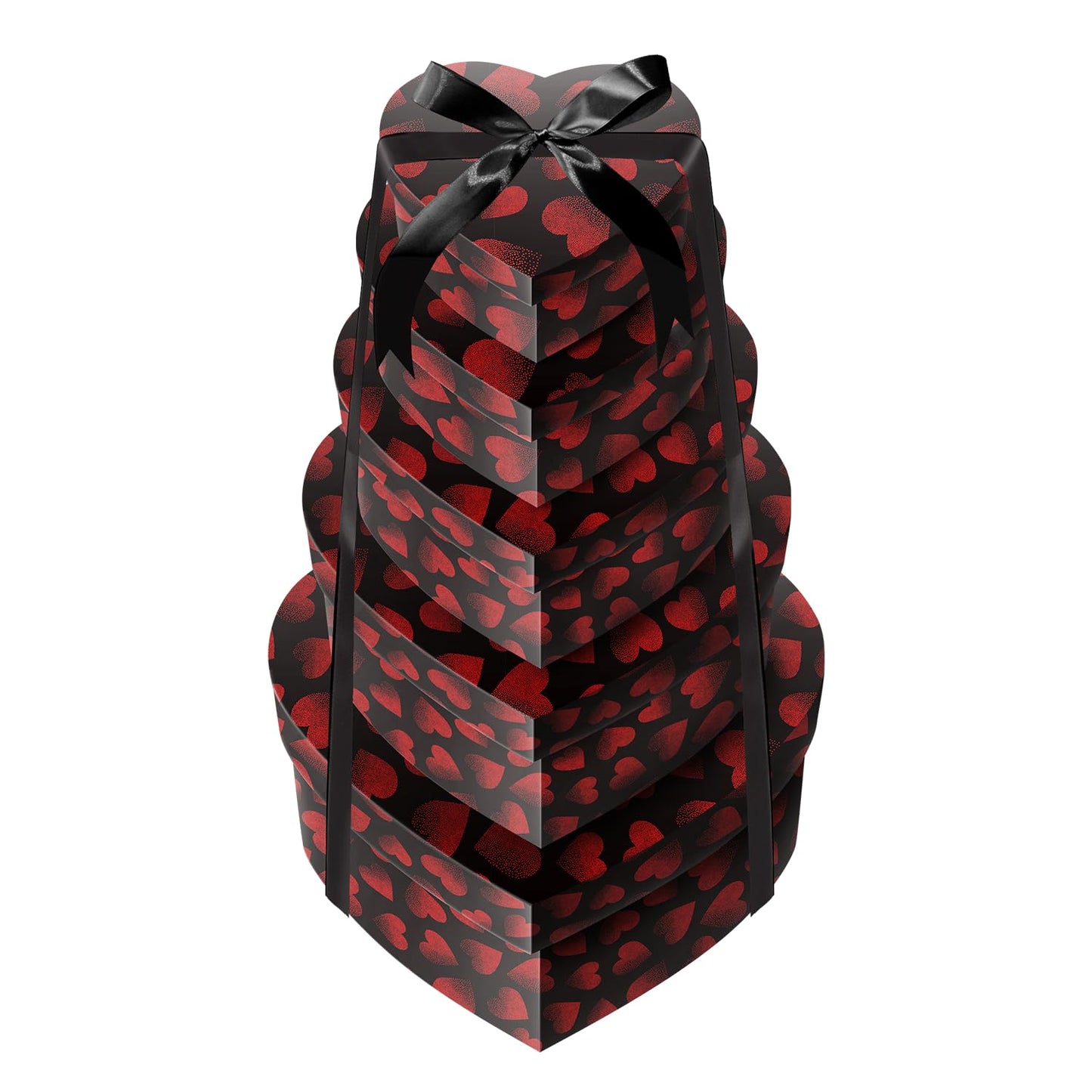 Linelglobal Heart Gift Box with Lid for Flower, Present, Valentine Day, Birthday, Anniversary, Wedding, Bridesmaid 5 Flower Box Assortment Size Stackble - Black