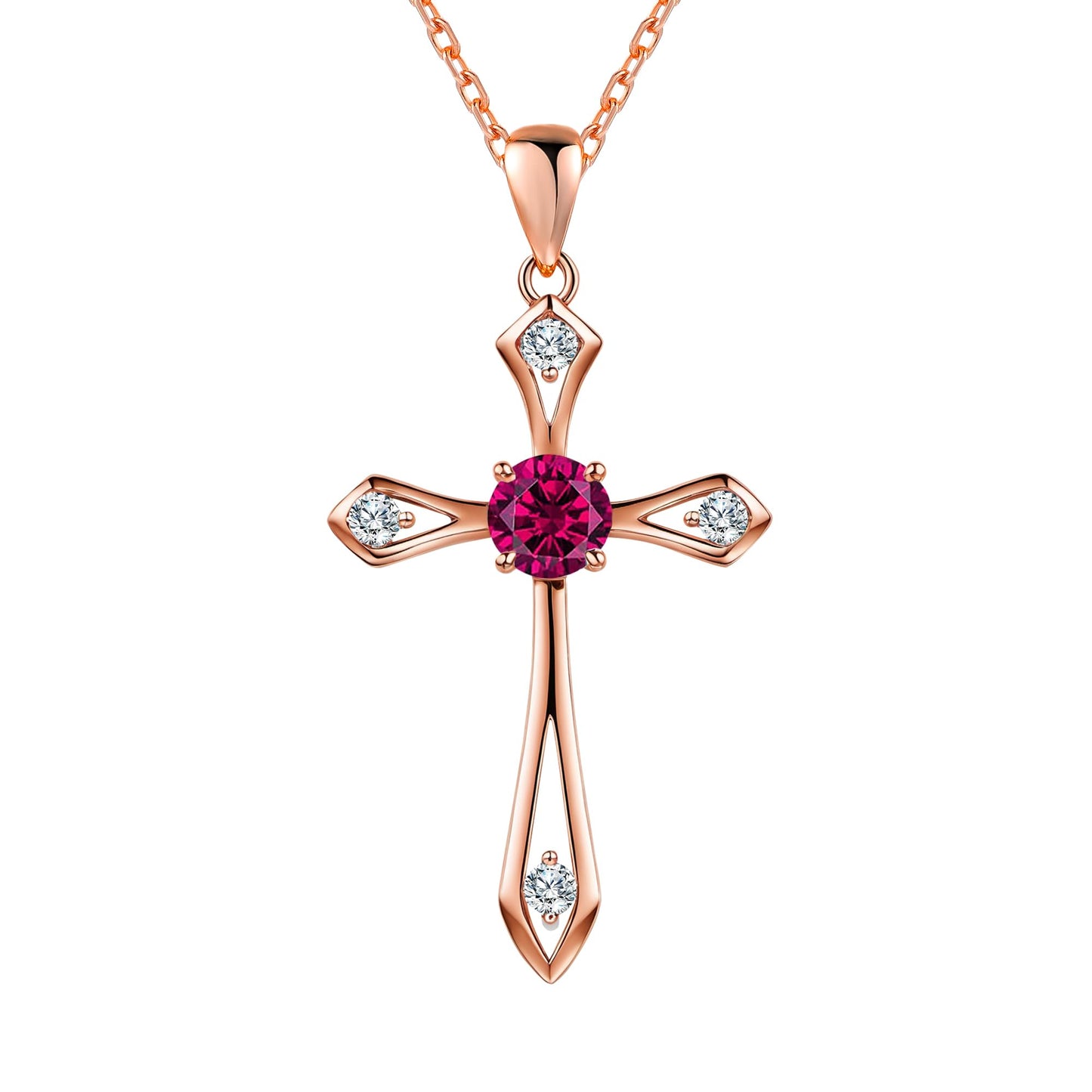 QUALISE Cross Necklace for Women,925 Sterling Silver Birthstone Necklace,Ruby-July Birthstone Cross Necklace,Faith Religious Fine Jewelry Valentines Day Gifts Birthday Holiday Gifts for Her