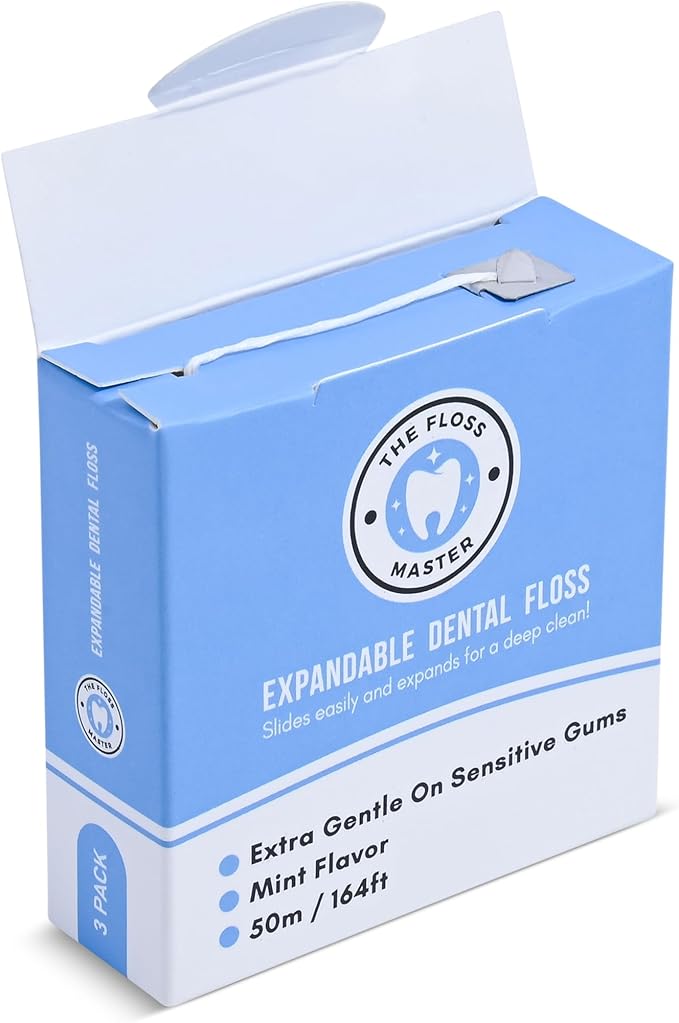 Expandable Dental Floss 3 Pack I Plastic-Free Dispenser I 50 Meter / 164 feet per Pack I Gentle Glide for Effective Cleaning I Mint Flavor