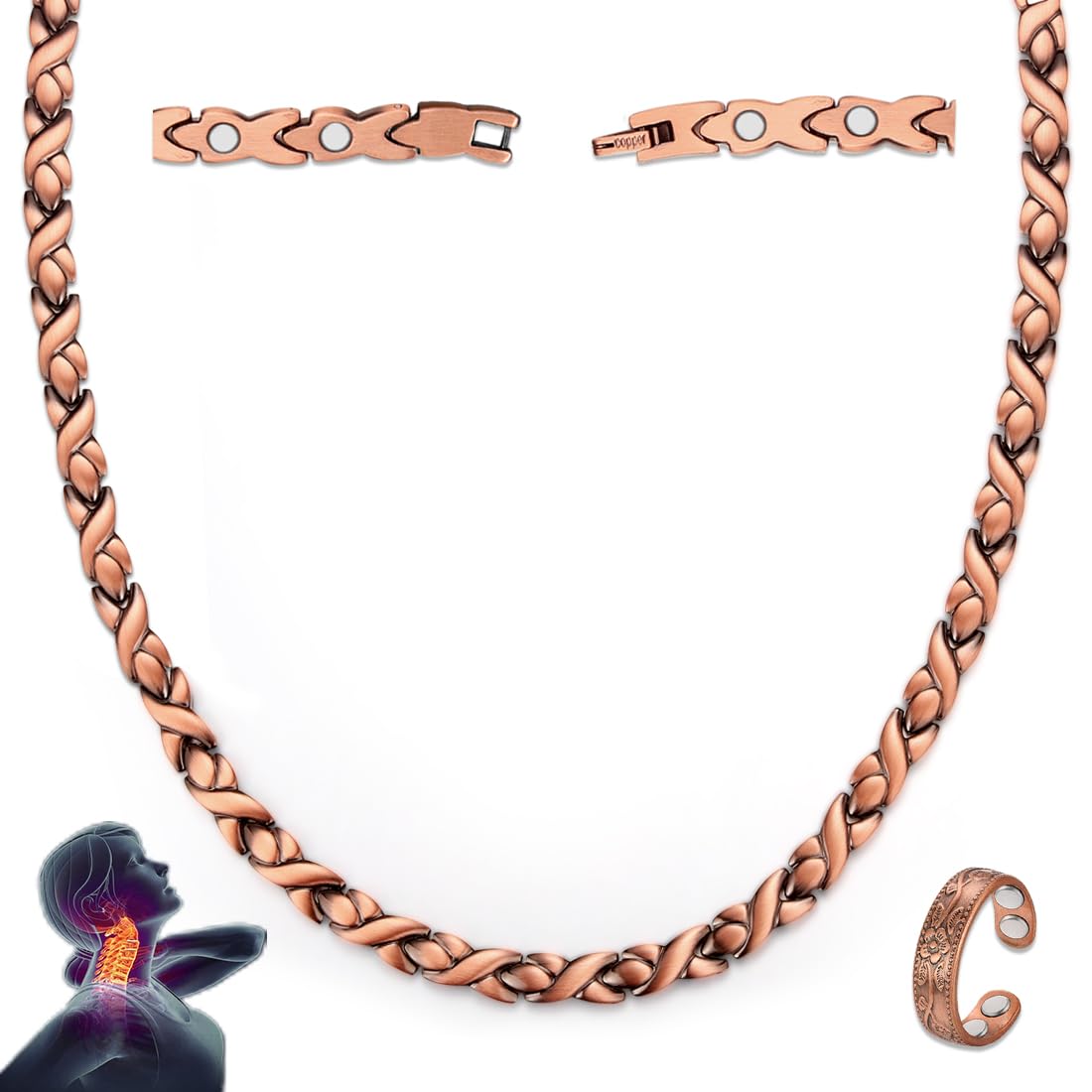 Vicmag Copper Magnetic Necklace for Women Men - Ultra Strength Magnets-99.9% Solid Pure Copper Ring Necklace for Neck Gift