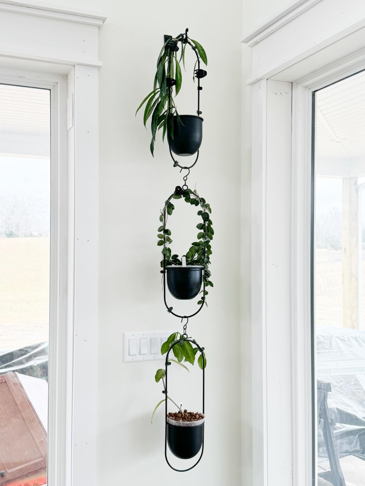 Eco Joy Shineloha 2 Pack Hanging Planters for Indoor Plants with 5.5" Pot + Ceiling Hook | Black Hanging Planter, Metal Plant Hanger, NO Plant incld