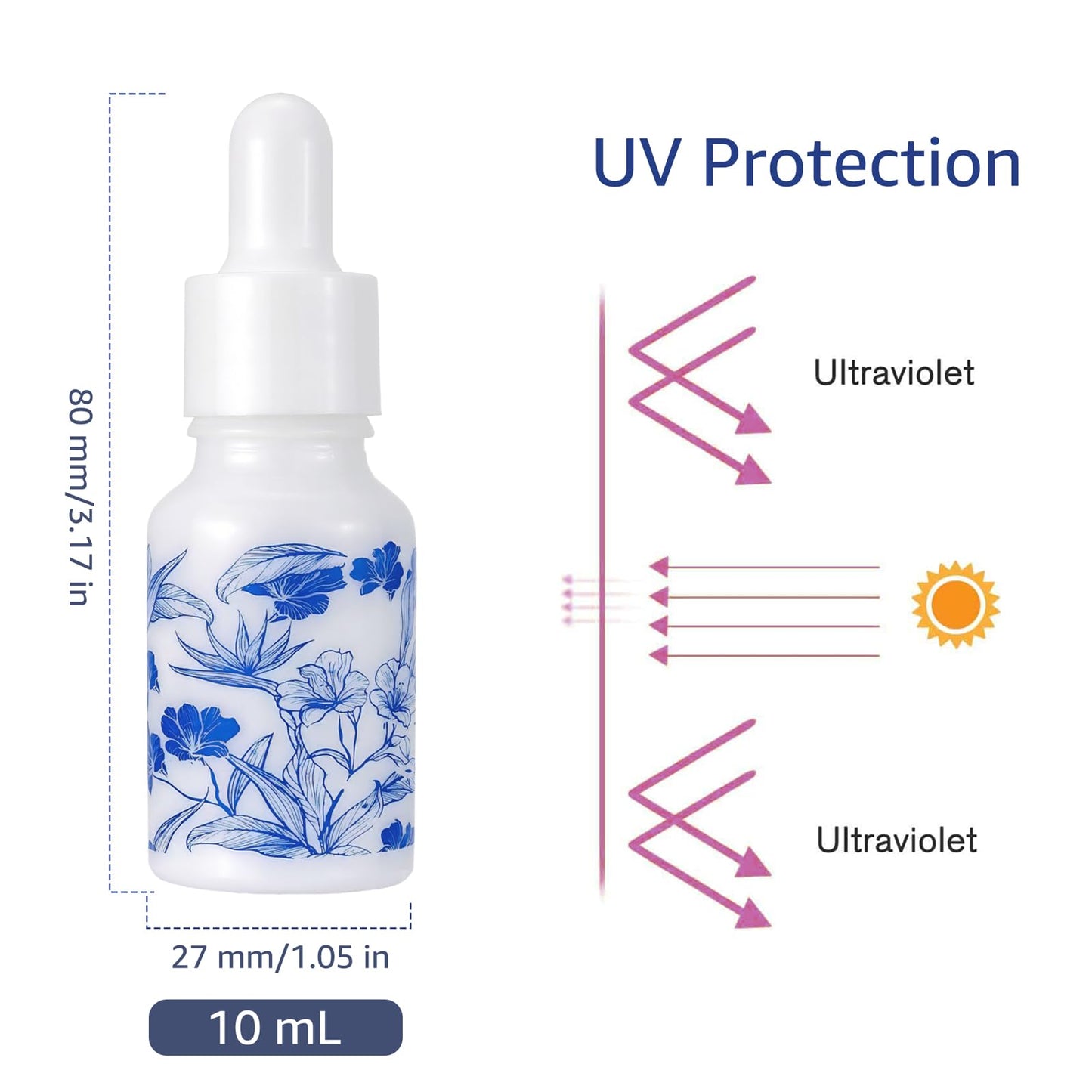 Newzoll 7pcs 10mL Ceramic Mini Dropper Bottles with 2 Funnels, Blue and White Porcelain, Leak Proof, Portable Travel, Refillable for Essential Oils, Tinctures, Liquids, Samples, DIY Crafts, Eye Care