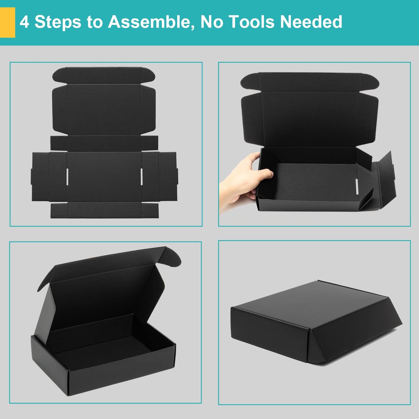 Mcfleet 9x6x2" Black Shipping Boxes - 24 Pack Corrugated Cardboard Mailing Box Packaging for Small Business - Tab Locking Literature Mailer Flat Empty Gift Packing Supplies