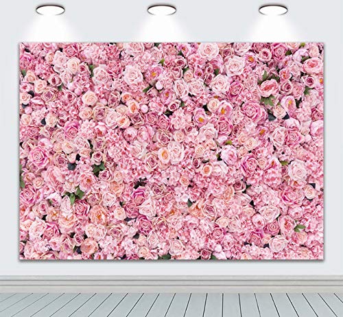 7x5ft Pink Rose Wall Background Pink Flowers Backdrops Spring Tea Party Backdrop Floral Girls Birthday Weeding Valentine's Day Mother's Day Event Banner Photo Props - size: 7 x 5 ft