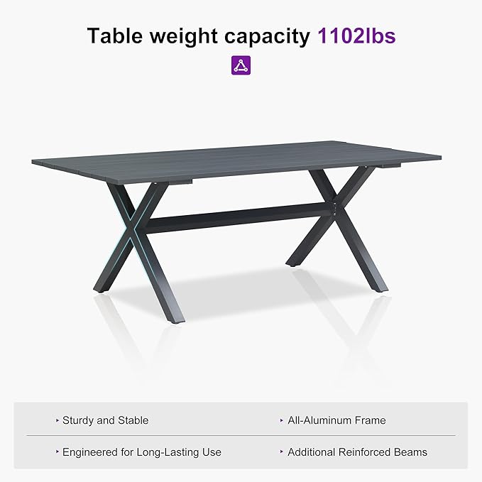PURPLE LEAF Outdoor Dining Set for 8 with Gray Storage Box All-Weather 9 Pieces Patio Aluminium Dining Table and Rope Weave Chairs Included Cushions Patio Furniture Set Grey and Navy