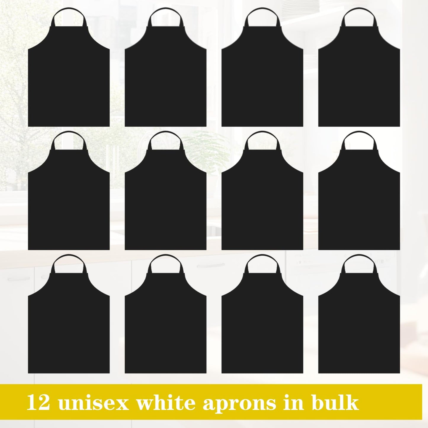 Cabaubl 12 Pack Black Bib Apron,Unisex Bib Aprons Bulk,Chef Apron without Pockets,Washable Kitchen Aprons for Women Men Kitchen Cooking, Crafting Painting, BBQ(Black)