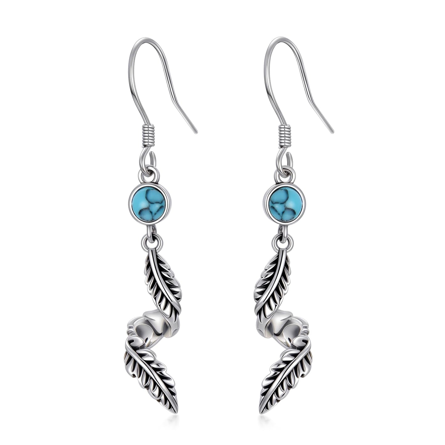 KoyeKei Feather Dangle Drop Earrings for Women 925 Sterling Silver Feather Turquoise Vintage Dangling Earrings Western Country Jewelry Boho Gifts